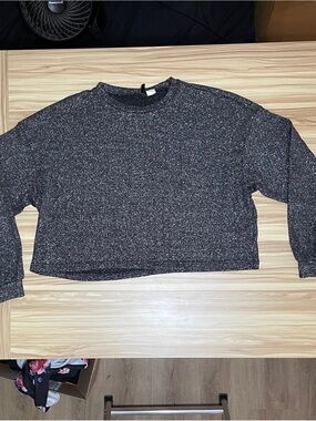 H&M Black Sparkly Cropped Crewneck Sweatshirt